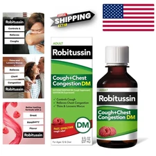 Fast Acting Cough and Chest Congestion Relief Raspberry Flavor Liquid for Adults