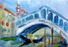 ACEO ORIGINAL oil painting  - Ponte di Rialto Venice  - 2.5x3.5 in artist MK