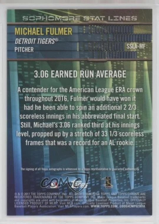 2017 Topps Chrome Sophomore Stat Lines Orange Refractor /25 Michael Fulmer Auto - Image 2 of 2