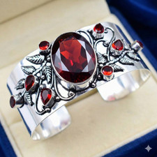 Mozambique Garnet Gemstone 925 Sterling Silver Jewelry Cuff Wedding Bracelet ADJ