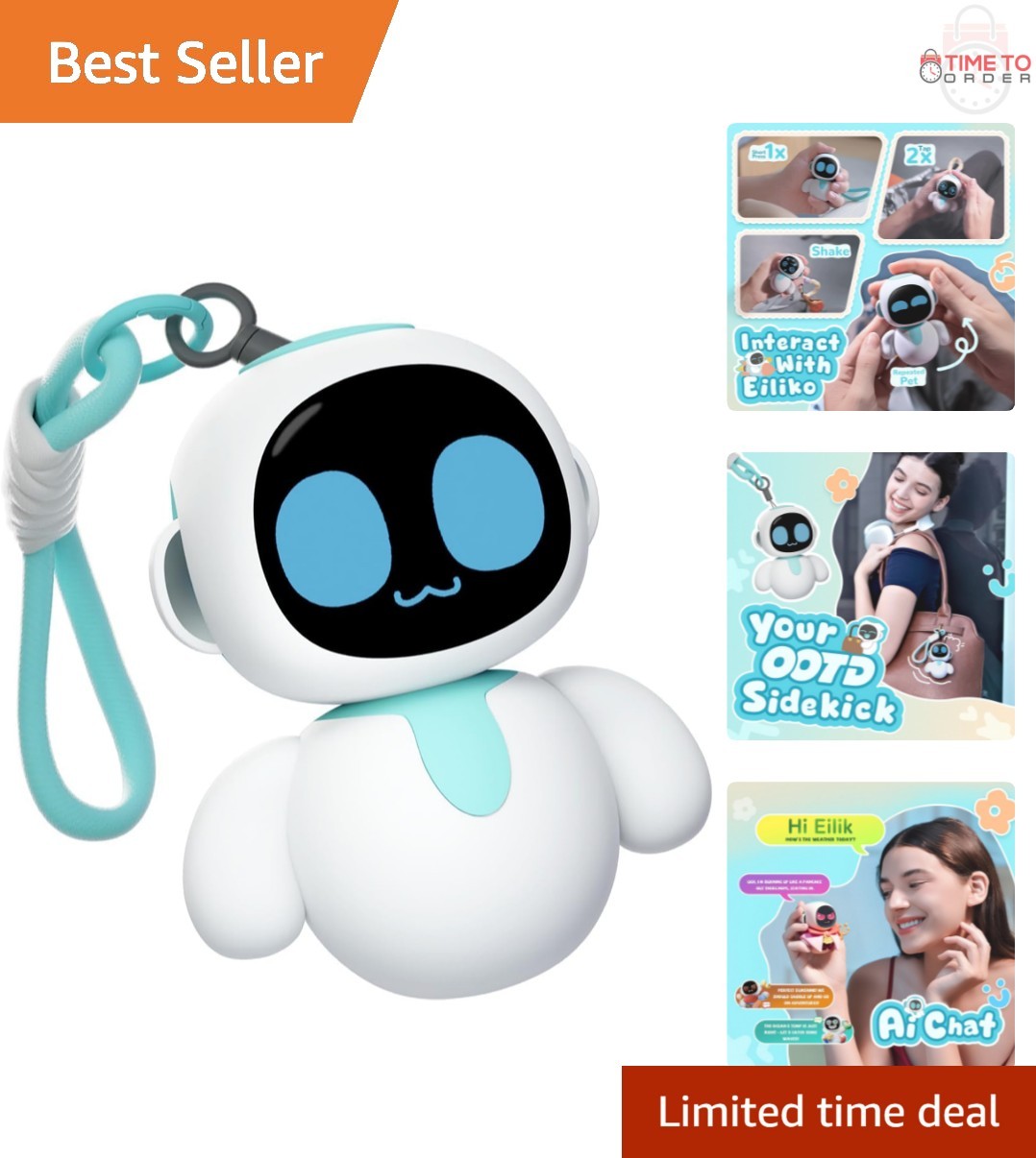 Eiliko Aquamarine AI Robot Pendant Toy Interactive Charm for Kids Grownups