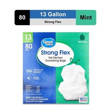 13 Gallon Tall Kitchen Drawstring Trash Bags Mint Scent 80 Count Strong Flex