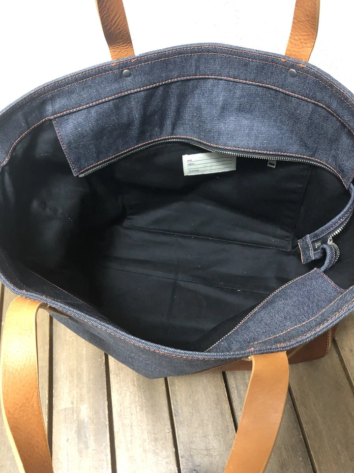 Bolso Mensajero Jack Spade Warren Street Hombre Cuero Denim Azul Tostado Foto 3 de 4