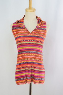 Authentic PLEATS PLEASE Orange/Multicolor Hooded Sleeveless Top 128 0030