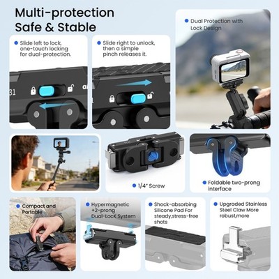 High Strength Metal Clip On Mount For GO Ultra Camera Quick Release Adapter