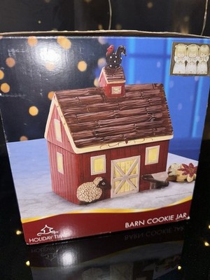 Holiday Time Barn Cookie Jar Christmas Farmhouse Kitchen Decor