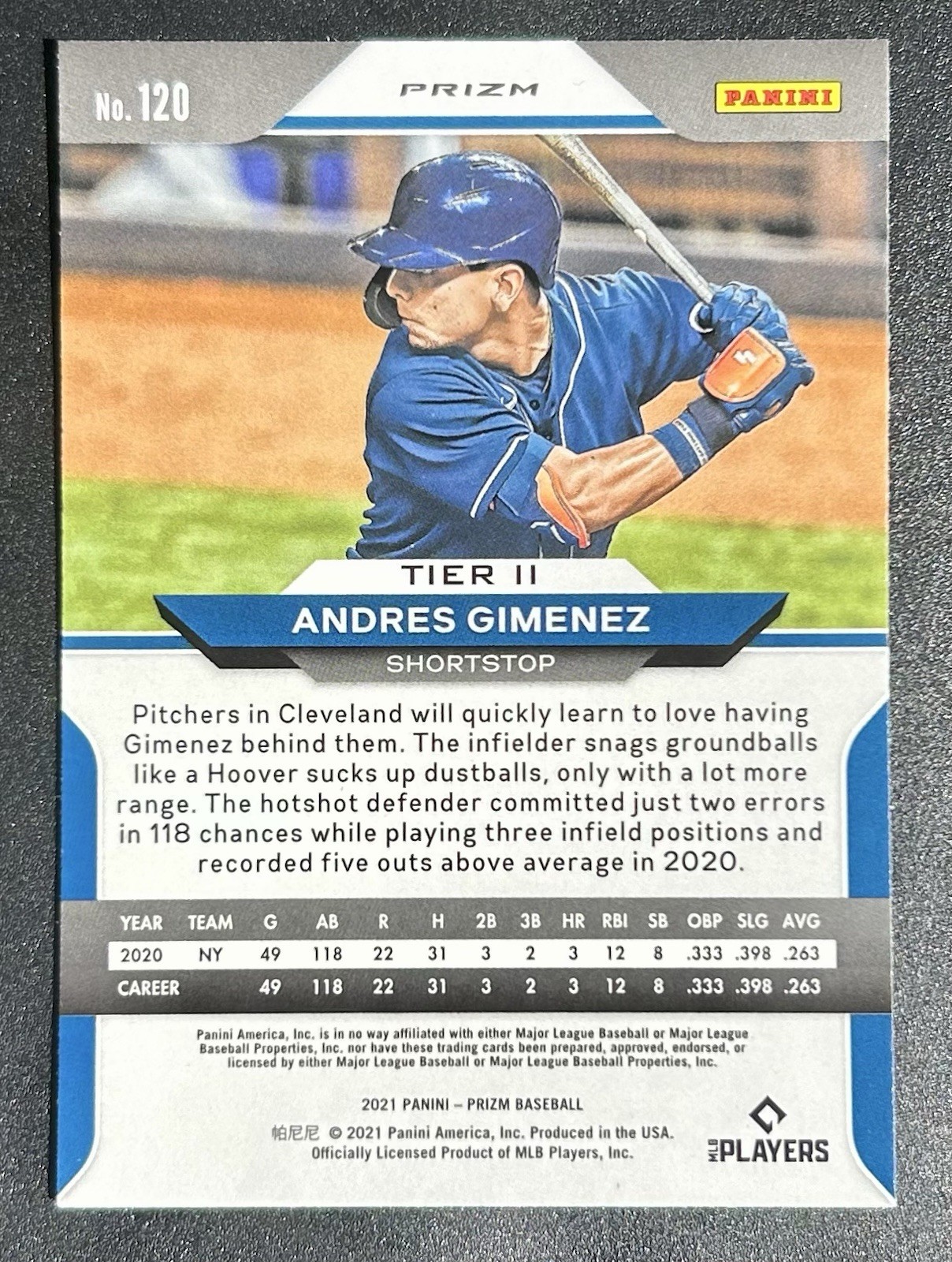2021 Panini Prizm - Tier II Teal Wave Prizm #120 Andres Gimenez (RC) view 2