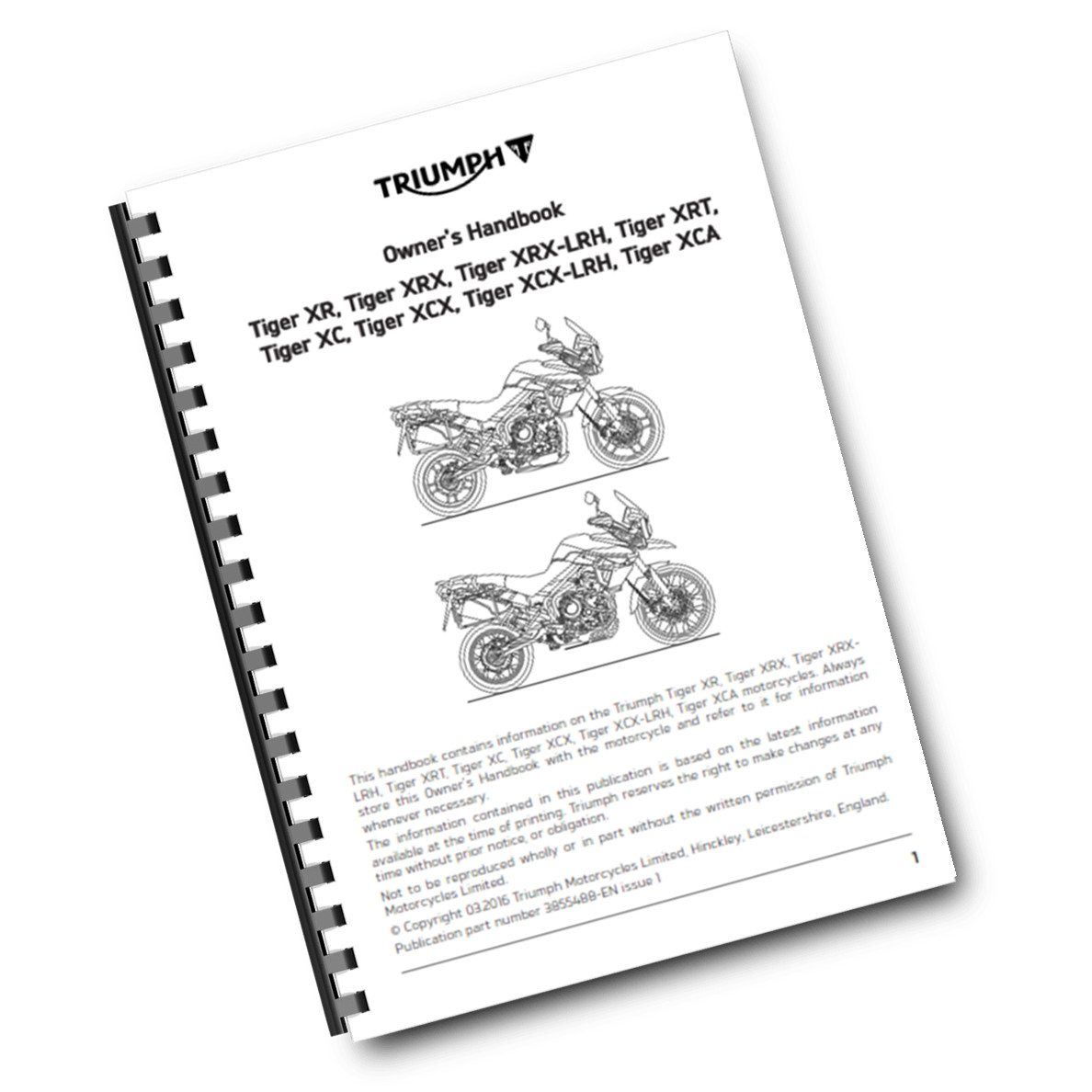 TRIUMPH OWNERS HANDBOOK USER MANUAL - 2016 - TIGER 800 XCX LRH