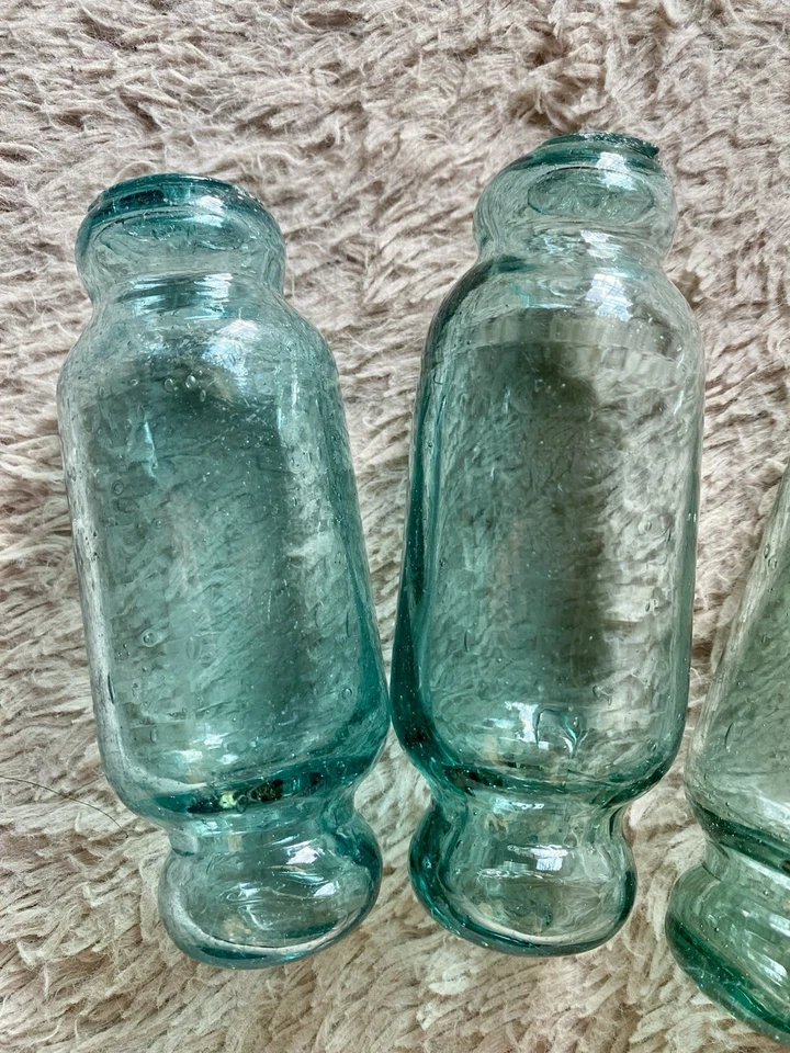 Raro Juego de 5 flotadores de vidrio japonés cilíndricos cortos 4,9 pulgadas azul aguamarina-verde Foto 2 de 4
