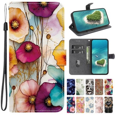 Für iPhone 17e 16 15 14 13 12 11 Pro Max Print Leder Klapphülle Wallet Cover