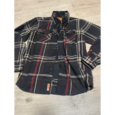 DIXXON Flannel Haymarket Bomb Graphic Men's Shirt Brown Plaid Button Up Sz M