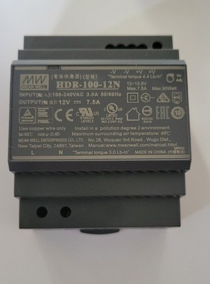 AC-DC Ultra slim DIN rail power supply; Input range 85-264VAC; Output 12VDC 7.5A
