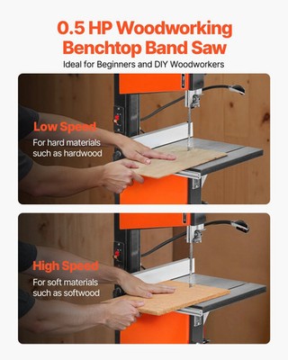 Band Saw, 10-Inch, Two-Speed Benchtop Bandsaw with 373W 1/2 HP Motor, 6 in Max