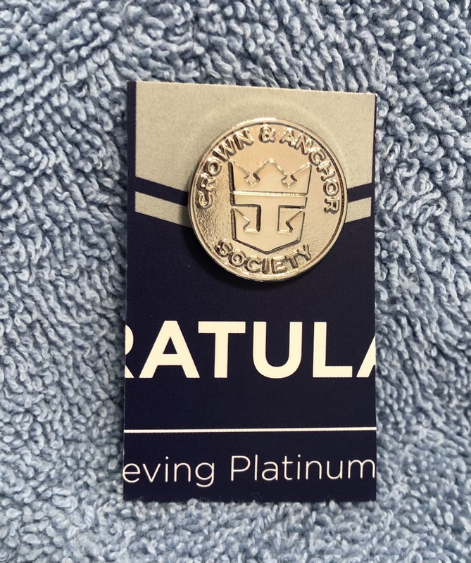 Last 1-Royal Caribbean Crown & Anchor Society “Platinum” level  silver color Pin