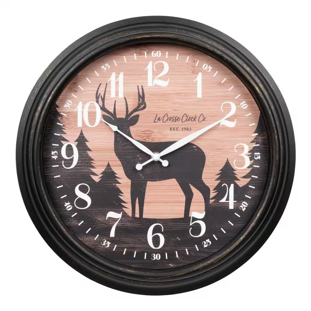 15.75 In. Indoor/Outdoor Brown Northwoods Deer Quartz Wall Clock