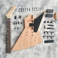 DIY 6 String Explorer Electric Guitar Kit Unfinish Mohagany Body Black Pickguard