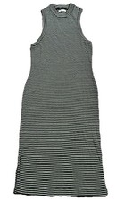 Madewell Womens Striped Midi Dress L Black White Mock Neck Sleeveless Knit Wool