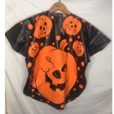 Kids Halloween Pumpkin Allover Print Vinyl Poncho Size Small Avon Vintage 1991