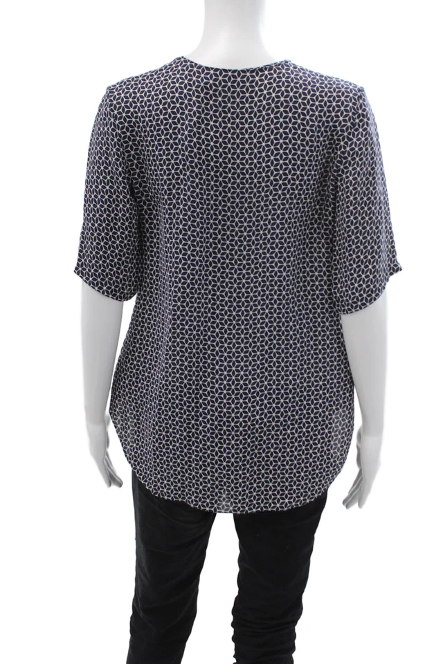 Túnica Theory Mujer Azul Oscuro Seda Geométrica Manga Corta Cuello Redondo Talla S Foto 3 de 4