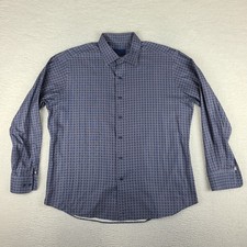 David Donahue Dress Shirt Mens Xl / 17.5 Blue Brown Geometric Button Up