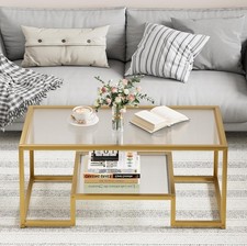 Coffee Table Gold Glass Coffee Table Living Room,2 Tiers Rectangle Center Table