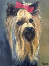 QUADRO OLIO ORIGINALE DI UN CANE DELLO YORKSHIRE 12” x 16”