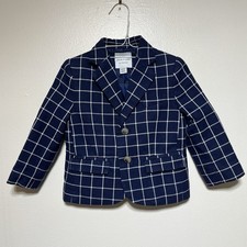JANIE JACK Blazer Boys 18 - 24 Months Navy Blue Window Pane Linen Blend
