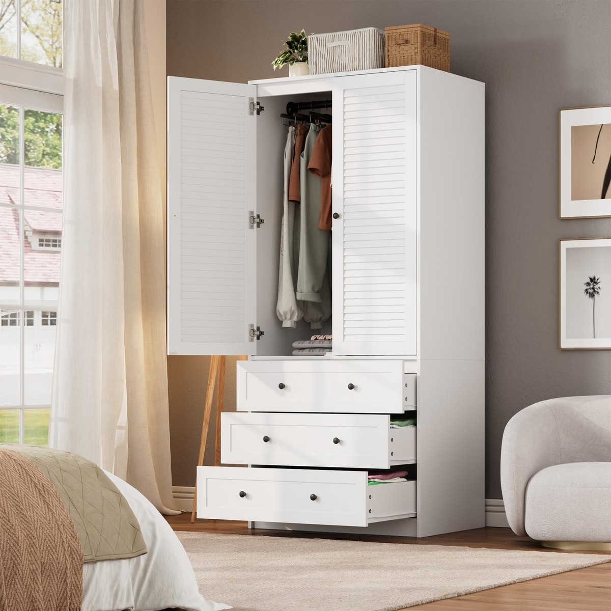 Wooden Wardrobe / Clothes Cabinet – Used Home Armoire Wardrobe Closet with Drawers, 69.5 in Wooden Wardrobe