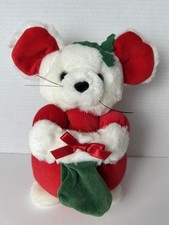 Vintage Direct Connect Christmas Velour Santa Mouse 10 Holly Holiday Plush