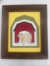 Pig Needlepoint  Tomorrow I Diet  Barn Farm Stitch Wood Framed Picture 8x10  