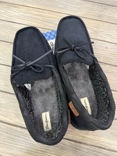 Dearfoams Mens XL Black Memory Foam Moccasin Slippers Indoor/Outdoor Comfort