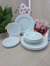 Habitat Hampton 12 Piece Dinner Set – Blue Grey Speckled – Plates Bowls 4 Person