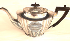 ANTIQUE SILVER PLATED TEAPOT "MISS BARNES HEADMISTRESS BEVOIS SOUTHAMPTON" 1898