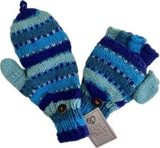 Fair Trade Hippie Wool Fleece Lined Fingerless Gloves Convertible Mittens D
