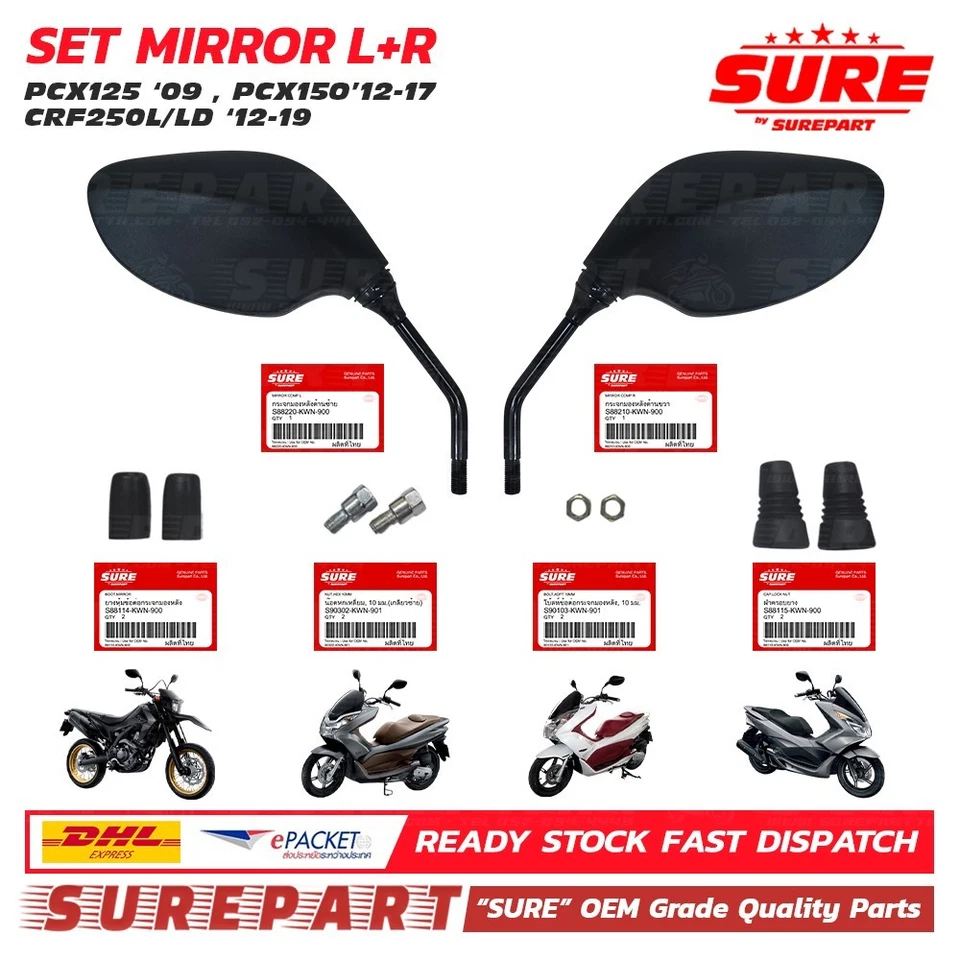 Juego de espejos retrovisores para moto Honda PCX125 PCX150 2009-17 CRF 250 2012-2020 Foto 2 de 4