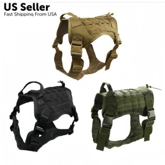 Military Tactical Dog Harness No-pull Heavy Duty MOLLE Training Service Dog Vest - Image 4 of 4