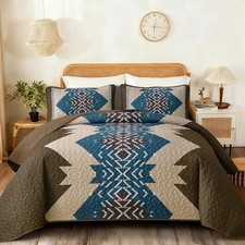 Brown Boho Quilt Set Queen, Aztec Western Quilt Bedspread Set, 3 Pieces Texture