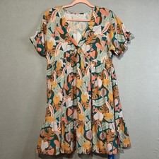 Cupshe Tropical Leaf Short Sleeve Flounce Hem Mini Dress Size Medium A Line