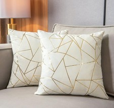 Gold Foil Velvet Pillow Covers Geometric Pattern Decorative Set of 2 Velvet