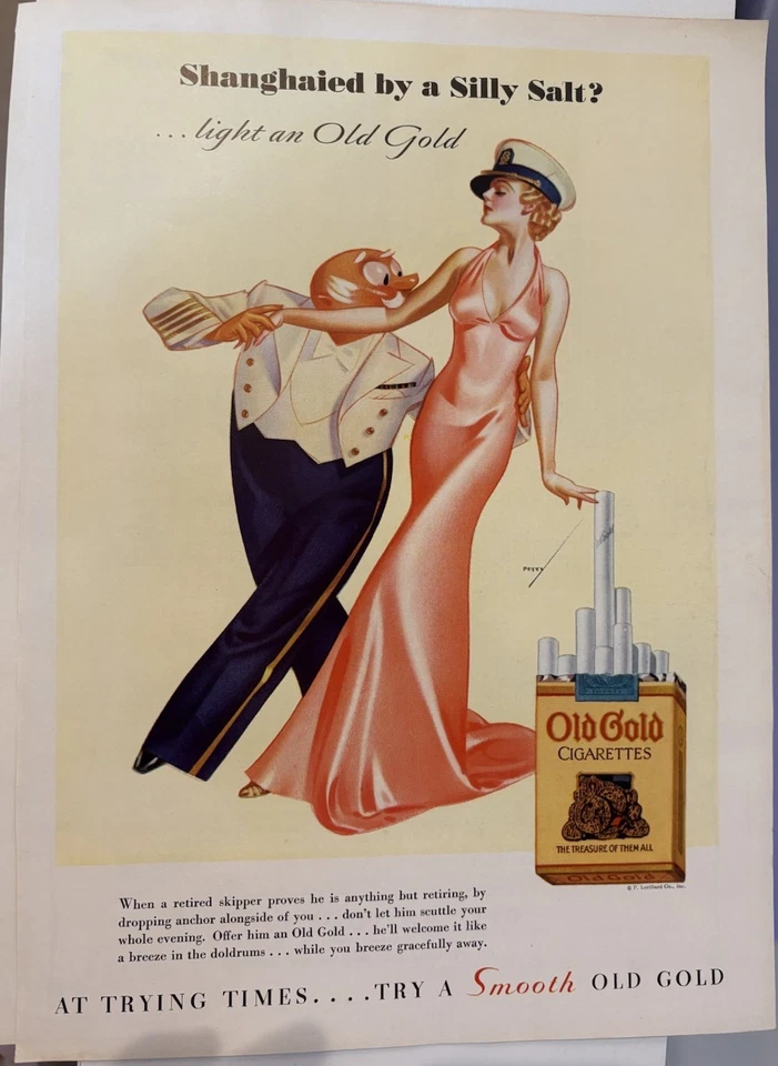 Trío de anuncios de revista vintage de cigarrillos dorados antiguos 1935 Foto 3 de 4