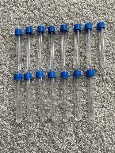 Lot Of 15 Vtg Plastic Test Tubes With Caps 5” UnBreakable Science Lab Test kit