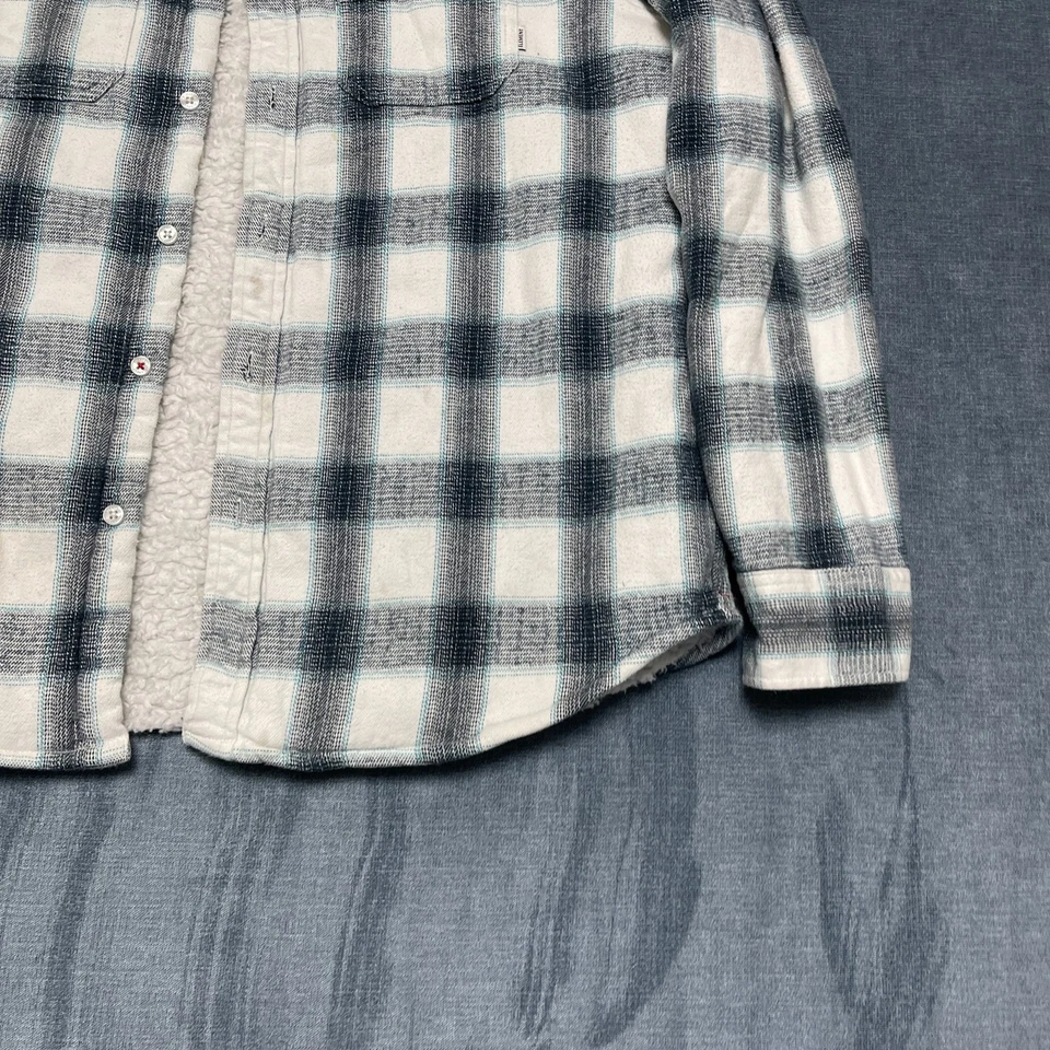 Element Flannel Shirt Jacket Mens Medium White Gray Plaid Sherpa Lined Shacket - Image 2 of 4
