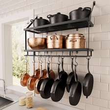 KES Pot Pan Rack for Kitchen Hanging, 76CM Pan Hanger Rack Wall Mounted, 2-Tier 