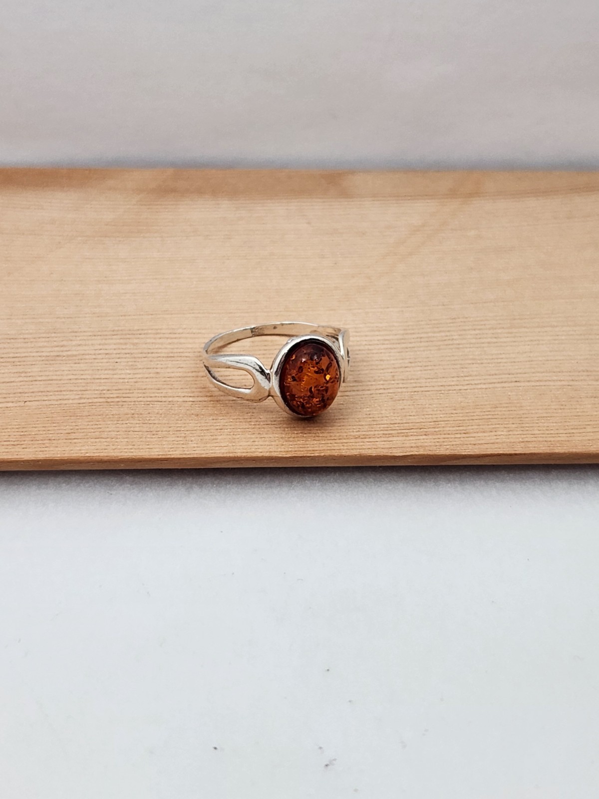 Sterling Silver Round Amber Ring Split Shank Size… - image 5