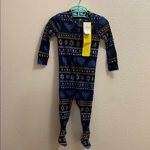 Baby Gap Hanukkah Footie Pajamas 6-12 Months Dreidel Menorah Blue Yellow Organic - Picture 2 of 8