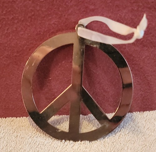 Peace Sign Silver Tone Metal With Fake Faux Gems Christmas Ornament 3 1/2" - Picture 2 of 4