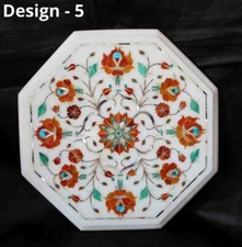 18'' white Marble Center corner Table Top multi Stone Inlay lapis malachite w3