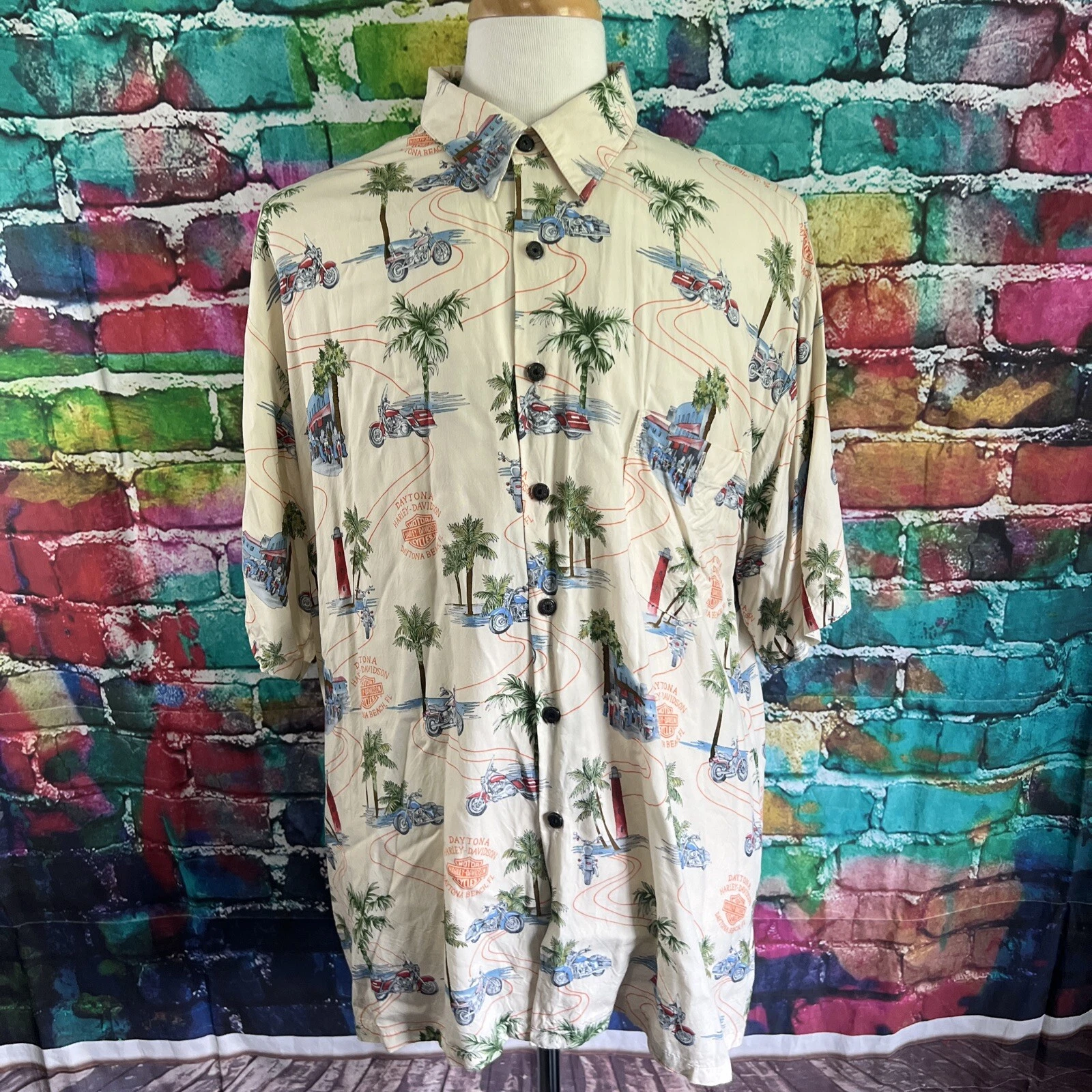 Harley Davidson Hawaiian Shirt Mens Size XXL all Over Print Daytona Beach
