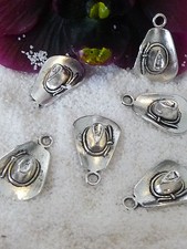🤠 5 Anhänger Cowboy Hut Western Square Perle Schmuck basteln silber Kette 21x13