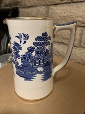 blue/white transferware 7  Blue Willow Pitcher W/gold Trim
